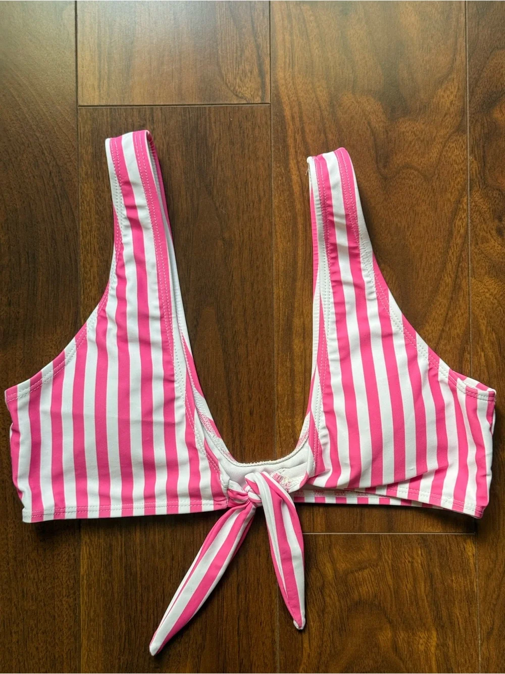 Pink and White Striped Bikini Set with Tie Front Top and Cheeky Bottoms / Small - Picture 4 of 5
